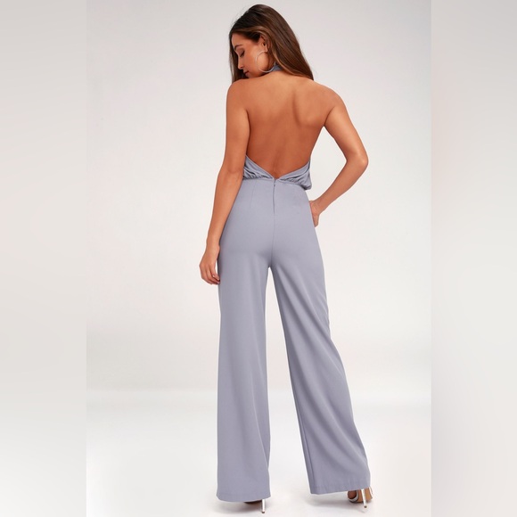 Lulus moment for life lavender sleeveless halter neck wide leg jumpsuit sz XS - Picture 3 of 13